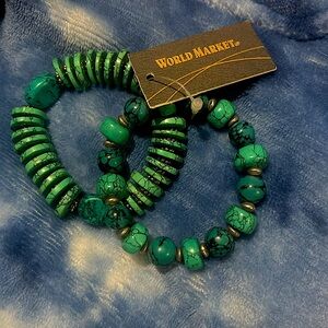 Green and Teal Beaded Bracelet Set